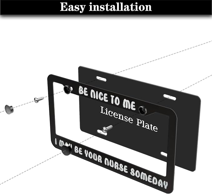 License Plate Frames Black and White License Plate Frame Be Nice to Me I May Be - Image 7