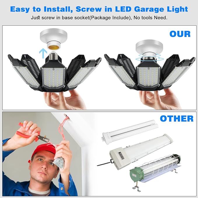 Garage Lights - 40000LM Super Bright Garage Lights Ceiling Led w/ 8 Deformable - Image 5