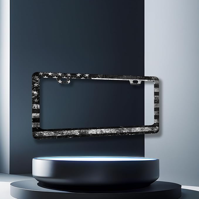 Vintage Black Grey American Flag License Plate Frame Patriotic License Plate - Image 3