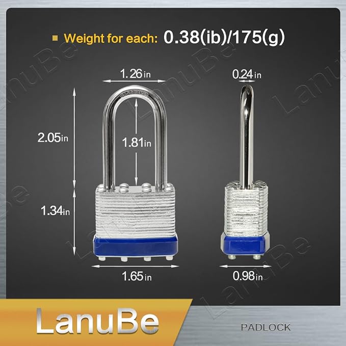 LanuBe Laminated Padlock 1-9/16inch Long Shackle 60 Pack Keyed Alike, Bulk Locks - Image 2