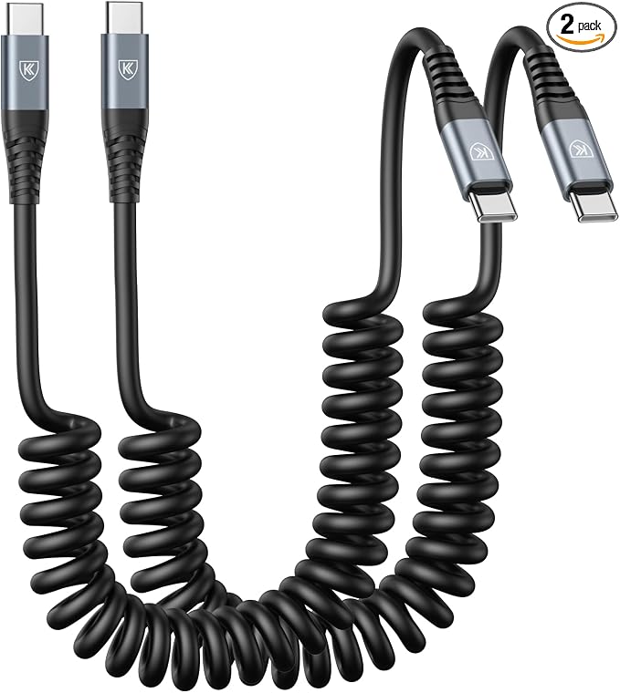 2Pack Coiled USB C to USB C Charger Cable by KIYODA