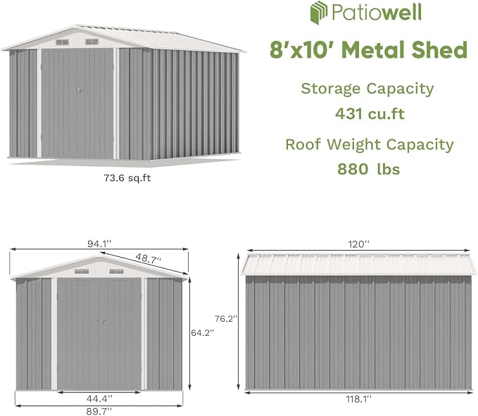 Patiowell 8x10 FT Outdoor Storage Shed, Large Garden Tool Metal Shed - Image 5