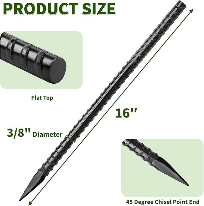 16 inches Rebar Stakes Heavy Duty Metal Spikes - Image 2