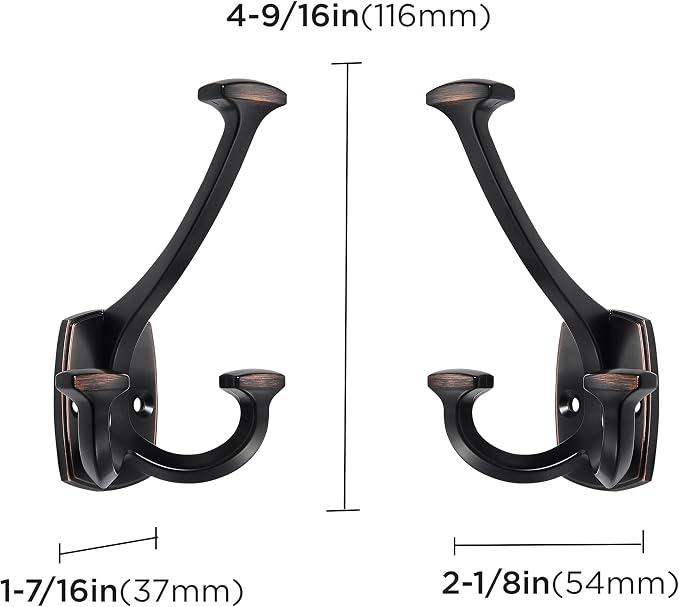 Large Wall Double-Sided Hook 2 Pack Oil Rubbed Bronze Hook Decorative Heavy - Image 2