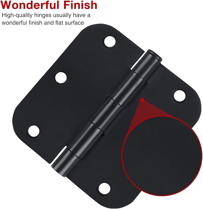 Interior Matte Black Hardware Door Hinges 3.5 Inch 30 Pack 3 1/2" Rounded 5/8" - Image 3