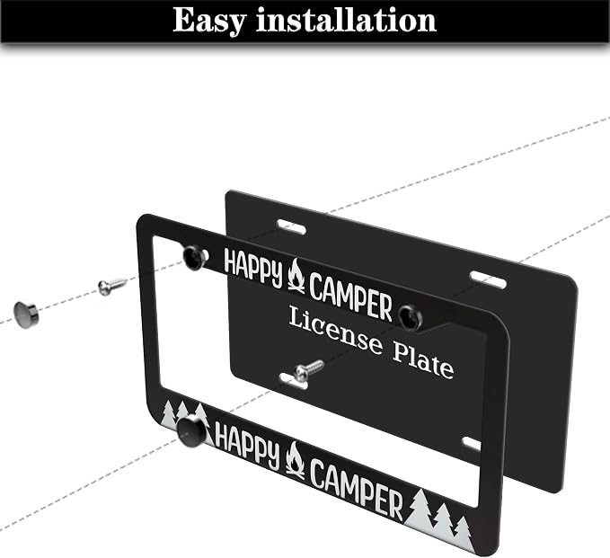 License Plate Frames Black and White Metal License Plate Frame Happy Camper - Image 7