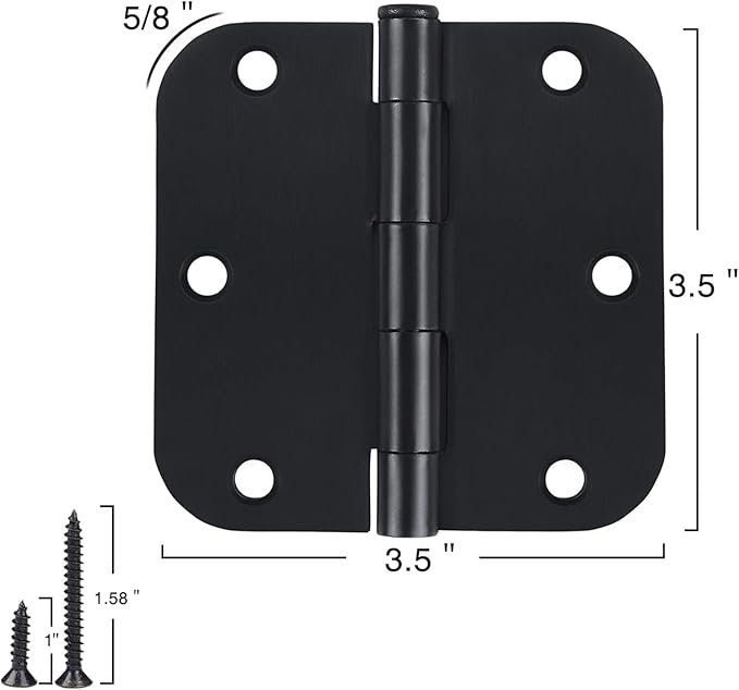 24 Pack Matte Black Door Hinges 3.5 x 3.5 Inch Interior 3 1/2 Inch Door Hinges - Image 4