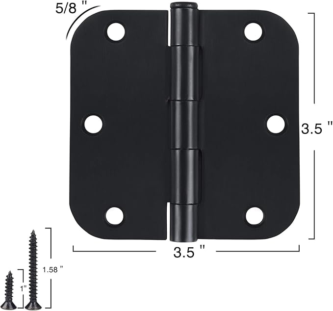 3 Pack Interior Matte Black Door Hinges Rounded 3.5 Inch x 3 1/2" Indoor Heavy - Image 4