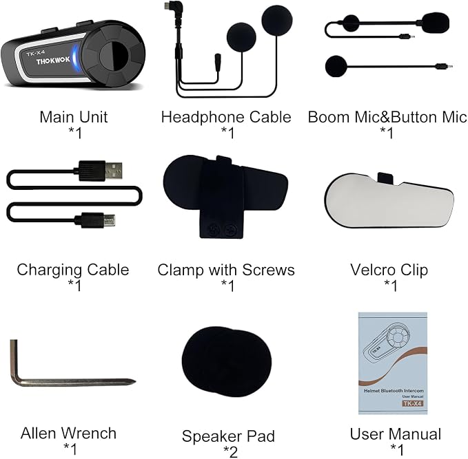 TK-X4 Motorcycle Bluetooth Headset, 6 Riders 2000m Helmet Intercom - Image 7