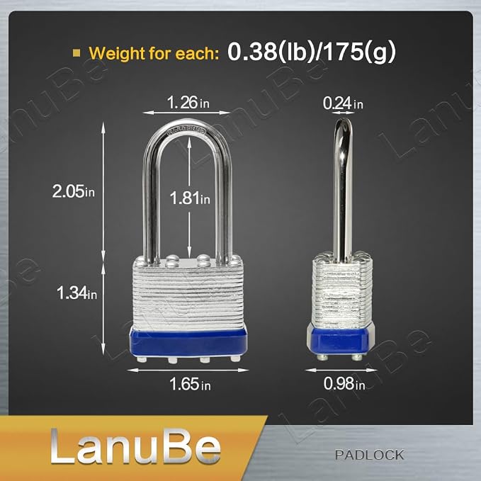 LanuBe Laminated Padlock 1-9/16inch Long Shackle 100 Pack Keyed Alike, Bulk - Image 2
