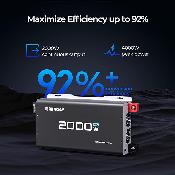 Renogy 2000W 24V Pure Sine Wave Inverter, 4000W Peak Power, 92% Energy - Image 4