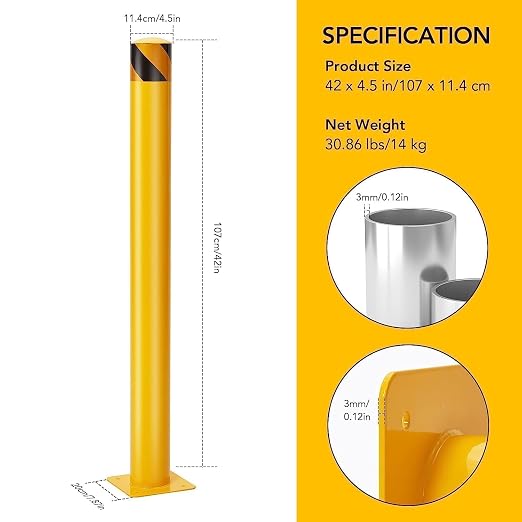 4-Pack Heavy Duty Safety Bollards, 4.5" Diameter Steel Pipe Bollard Post - Image 2