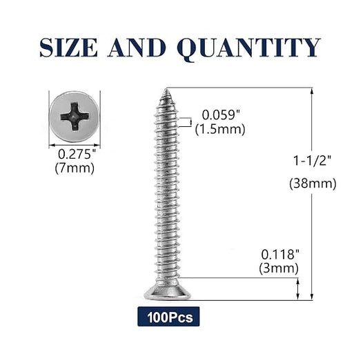 #7 x 1-1/2" Wood Screw 100Pcs 18-8 Stainless Steel Screws Flat Head Phillips - Image 2