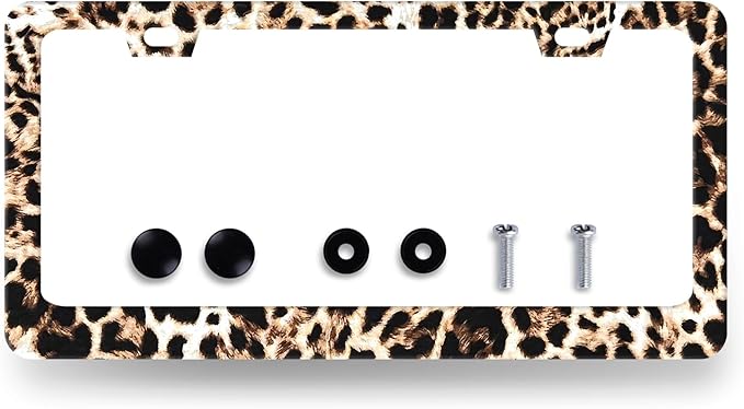 Brown Leopard License Plate Frame Animals License Plate Holder Stainless Steel by RNKATIH