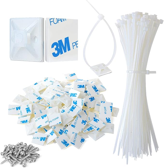 3/4" 3M Back-Glue Self Adhesive White Strong Cable Zip Tie Mounts 100pcs by XHF