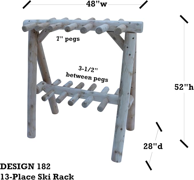 13-Place Freestanding Log Ski Rack Holder, Indoor & Outdoor Snowboard Racks - Image 3