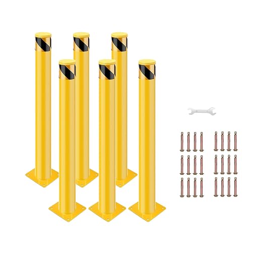 6 Pack Safety Bollard Post, 42 Inch Height 4.5 Inch Diameter Yellow Pipe Safety by Doppeltcharms
