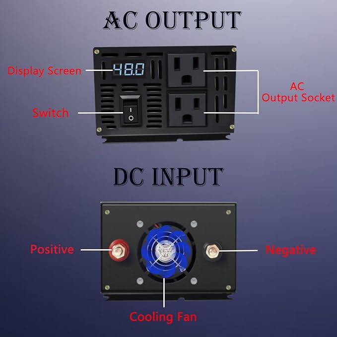 1000W Pure Sine Wave Inverter-48V DC to 110V 120V AC Power Converter - Image 3