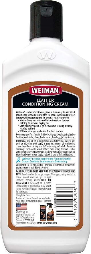 Weiman 3 in 1 Deep Leather Cleaner & Conditioner Cream - Image 2