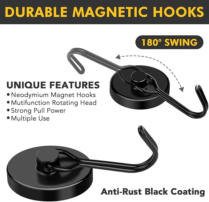 MIKEDE Black Magnetic Hooks Heavy Duty, 110LB Swivel Swing Strong Magnetic - Image 2