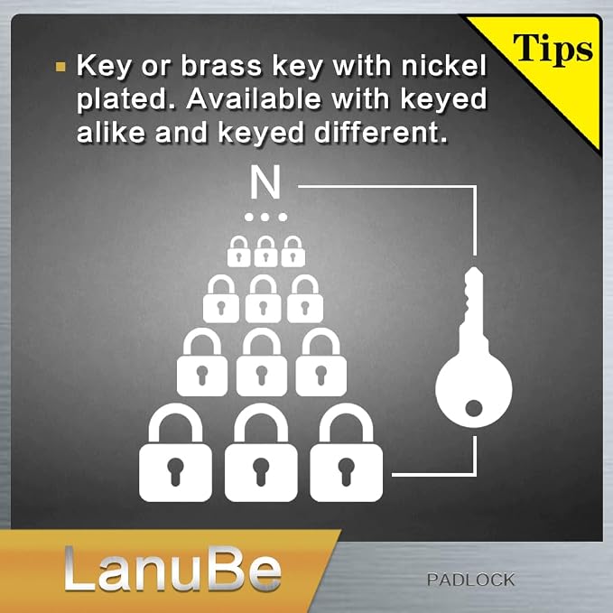 LanuBe Lock Laminated keyed Padlock, keyed Alike Locks, Long Shackle, Marked - Image 2