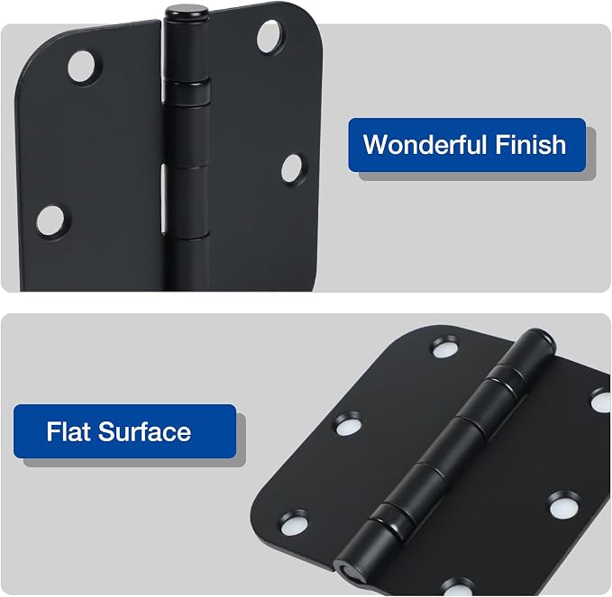 6 Pack No Squeak Matte Black Door Hinges 3.5 Inch 5/8"Radius Round Ball Bearing - Image 3