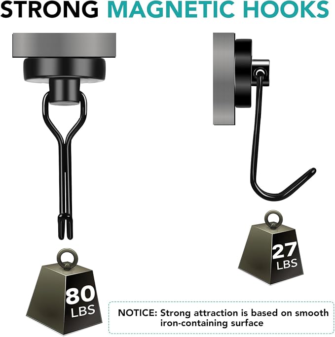 DIYMAG Black Magnetic Hooks, 80LBS Strong Magnetics Hooks Heavy Duty, Magnet - Image 3