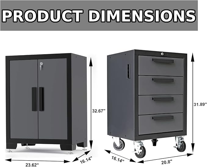 Torin Garage Cabinets Storage System, 9 Piece Included Steel Drawers Rolling - Image 8