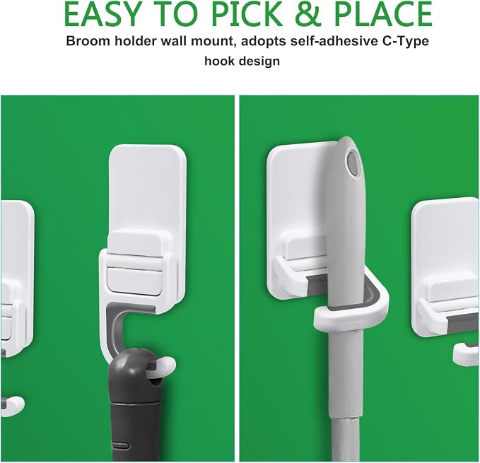 3pack Broom and Mop Holder Wall Mount No Drill Mop and Broom Gripper Mop Handle - Image 5
