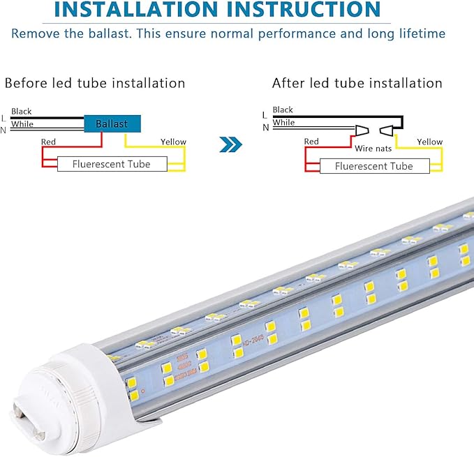 10PCS, LED Shop Light 8FT Tube, 2 Pin LED Tube Lights 270 Degree Angle - Image 6
