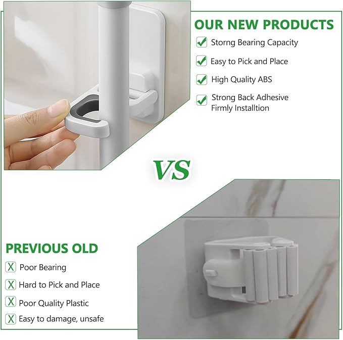 6 pack Broom Holder Wall Mount Mop Holder Broom and Mop Gripper Self Adhesive - Image 4