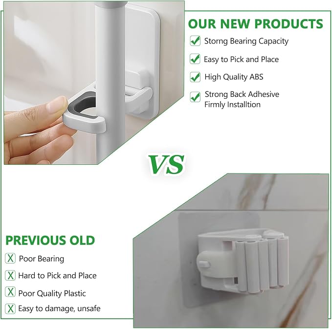 3pack Broom and Mop Holder Wall Mount No Drill Mop and Broom Gripper Mop Handle - Image 3