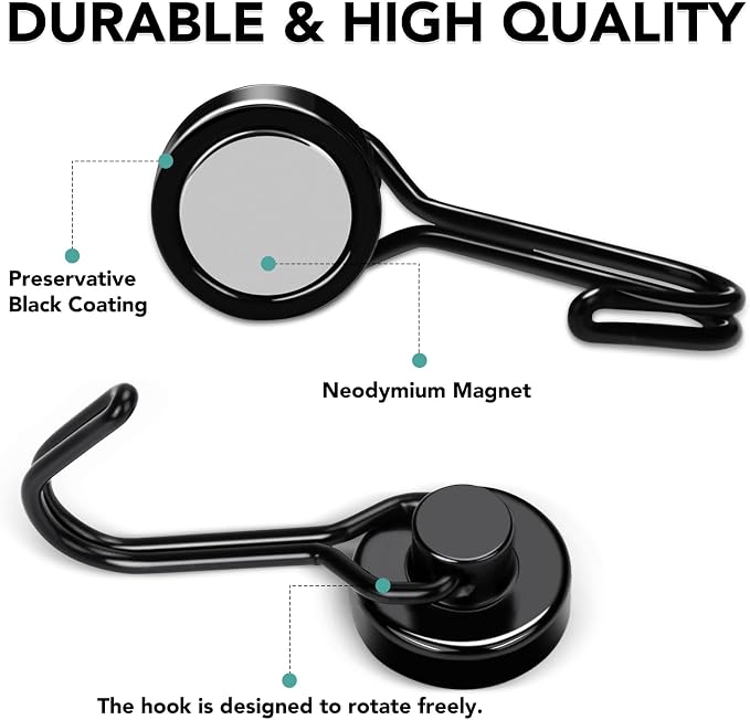 MIKEDE Magnetic Hooks 4 Pack, 40Lbs Heavy Duty Neodymium Magnet Hooks Black - Image 3