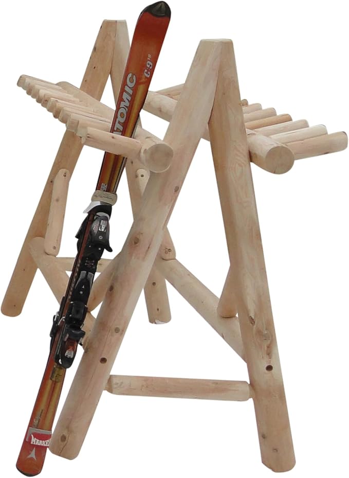 13-Place Freestanding Log Ski Rack Holder, Indoor & Outdoor Snowboard Racks - Image 7