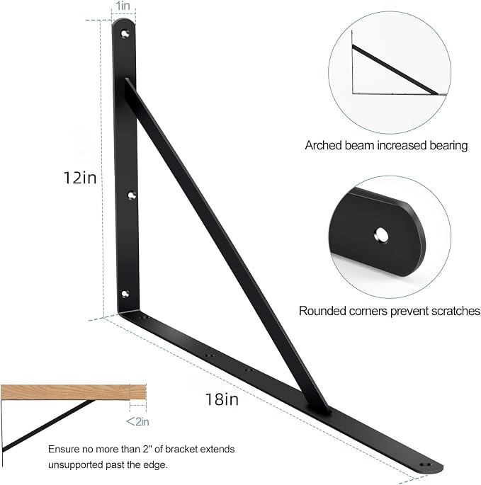 24 Pack L18 x H 12" Black Heavy Duty Shelf Brackets - Image 2