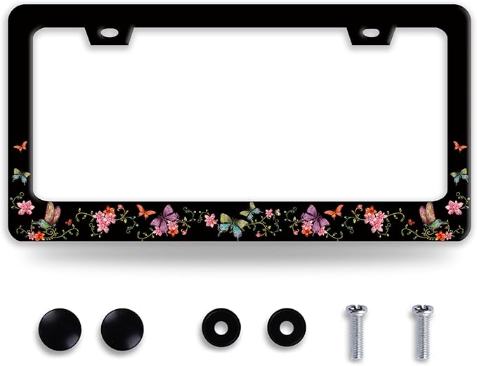 Colorful Butterfly License Plate Frame Beautiful Butterflies Flowers License by BRAGHRTED