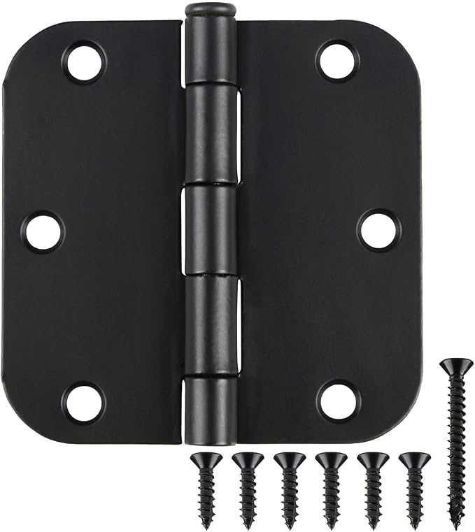 Matte Black Door Hinges 3.5 Inch Rounded 12 Pack Interior 3 1/2" Flat Iron by TDCHINGES