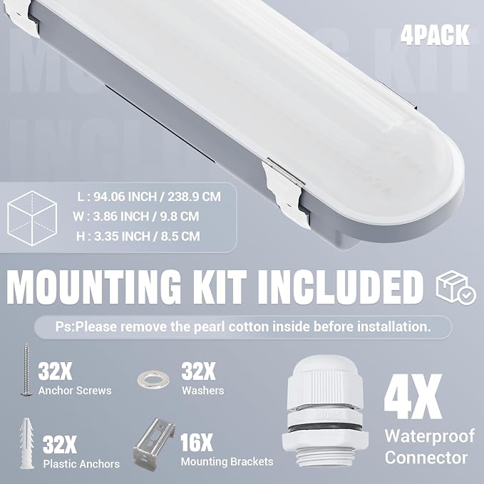 JTT 8FT LED Vapor Tight Light 120/100/80W Tunable, 18000lm LED Vapor Proof - Image 8
