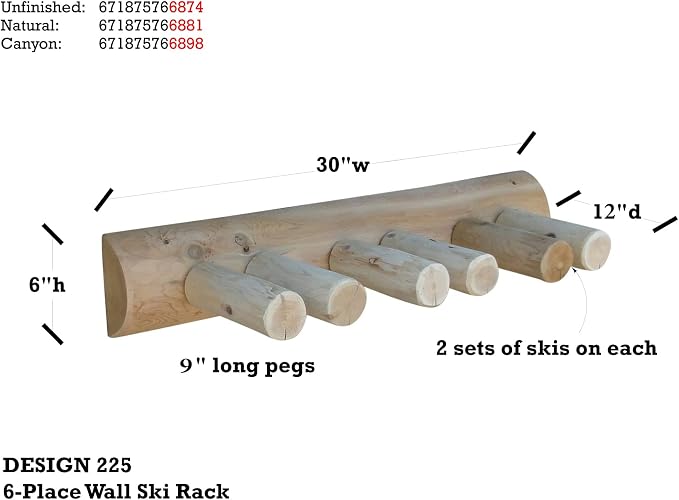 6-Place Log Ski Rack Wall Mount, Indoor Ski Storage Rack - Image 3