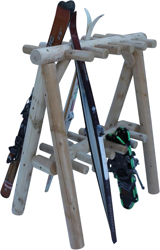 13-Place Freestanding Log Ski Rack Holder, Indoor & Outdoor Snowboard Racks - Image 6