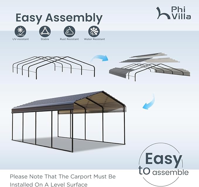 PHI VILLA 12 x 20 ft Carport Metal Carports - Image 3