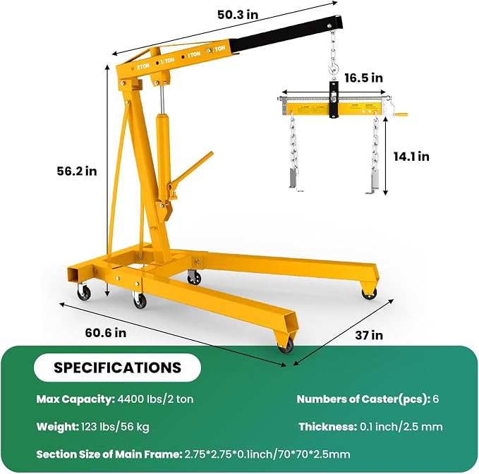 Engine Lift with Load Leveler, 2T Heavy Duty Alloy Steel Folding Cherry Picker - Image 2