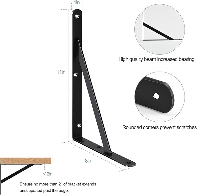 32 Pack L12 x H 8" Black Heavy Duty Shelf Brackets - Image 2