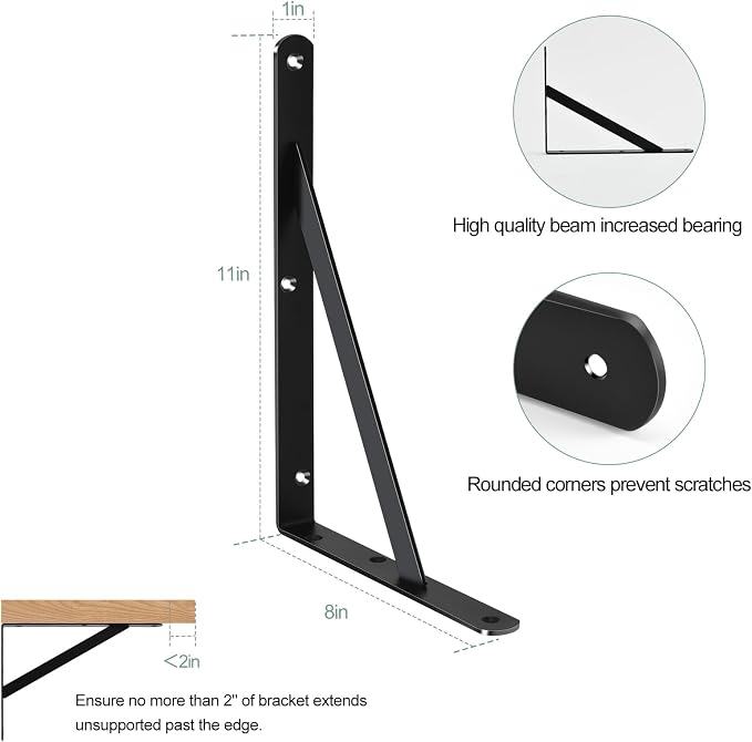 24 Pack L11 x H 8" Black Heavy Duty Shelf Brackets - Image 2