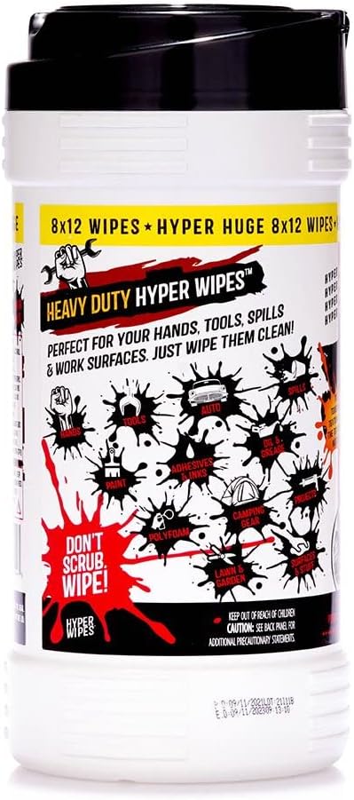 Hyper Wipes, 6 Pack Heavy Duty Hand & Tool Cleaning Wipes, Degreasing, All - Image 2