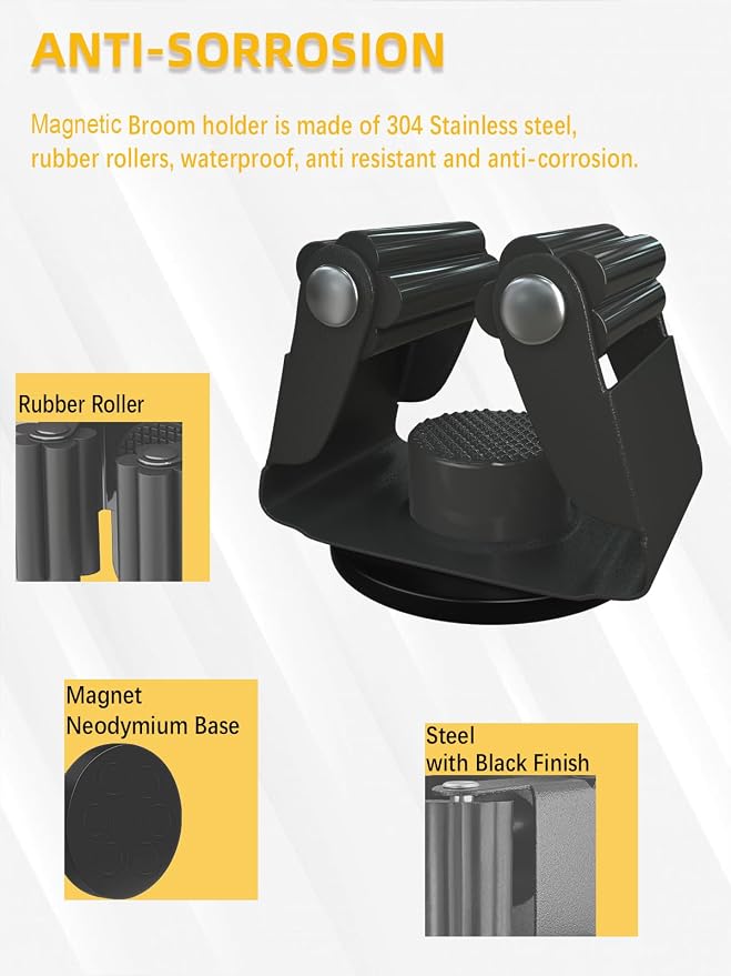 Magnetic Broom Holder for Refrigerator, No Drilling Magnetic Broom Holder Black - Image 4