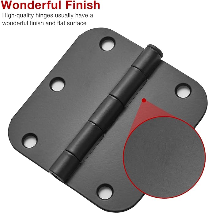 30 Pack Rounded Matte Black Door Hinges 3.5 Inch 5/8" Radius Interior 3 1/2" - Image 4