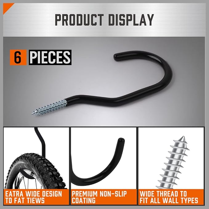 HORUSDY 6 Pack Heavy Duty 6 inches, Capacity 100 LBS, Wall and Bike Hooks - Image 5