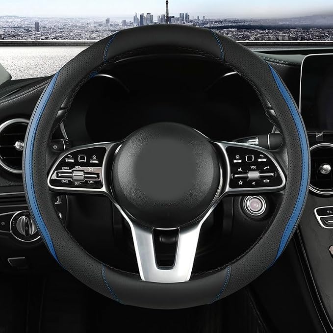 Car Steering Wheel Cover, Leather Steering Wheel Cover Blue Universal 14.5-15 by Szttswamp
