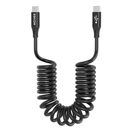 AGVEE 5ft Coiled Short USB-C to USB-C Charging Cable 60W PD Fast Charger Cord by AGVEE